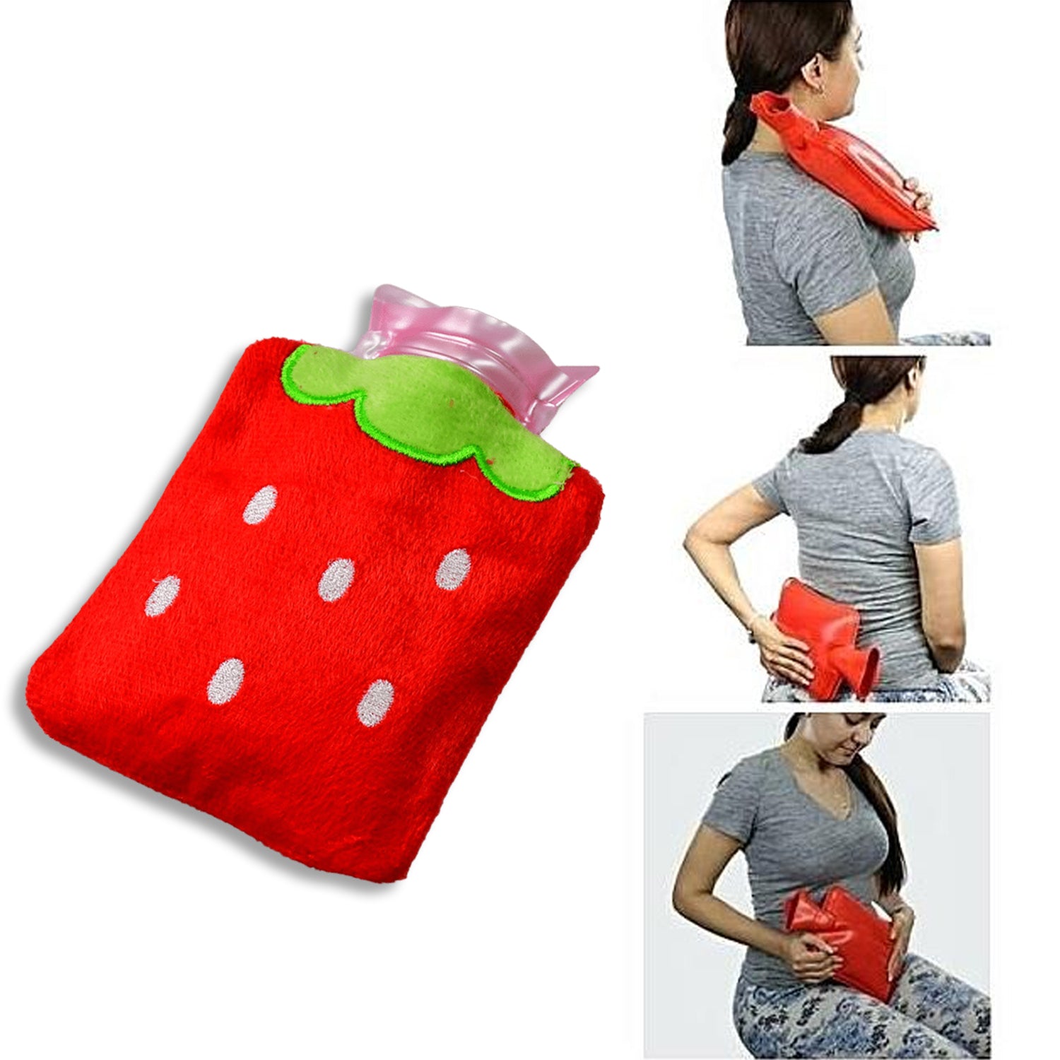 6516 Strawberry Small Hot Water Bag With Cover For Pain Relief Neck Shoulder Pain And Hand Feet Warmer Menstrual Cramps. 6516 Strawberry Small Hot Water Bag With Cover For Pain Relief Neck Shoulder Pain And Hand Feet Warmer Menstrual Cramps.